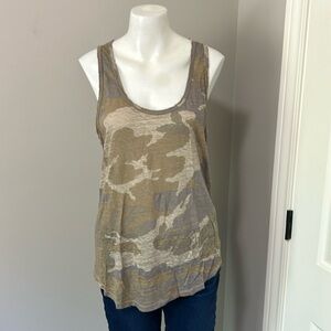 Majestic Filatures Paris Camo Tank Top Linen Hand Dyed Gray Tan Sz 4 Large